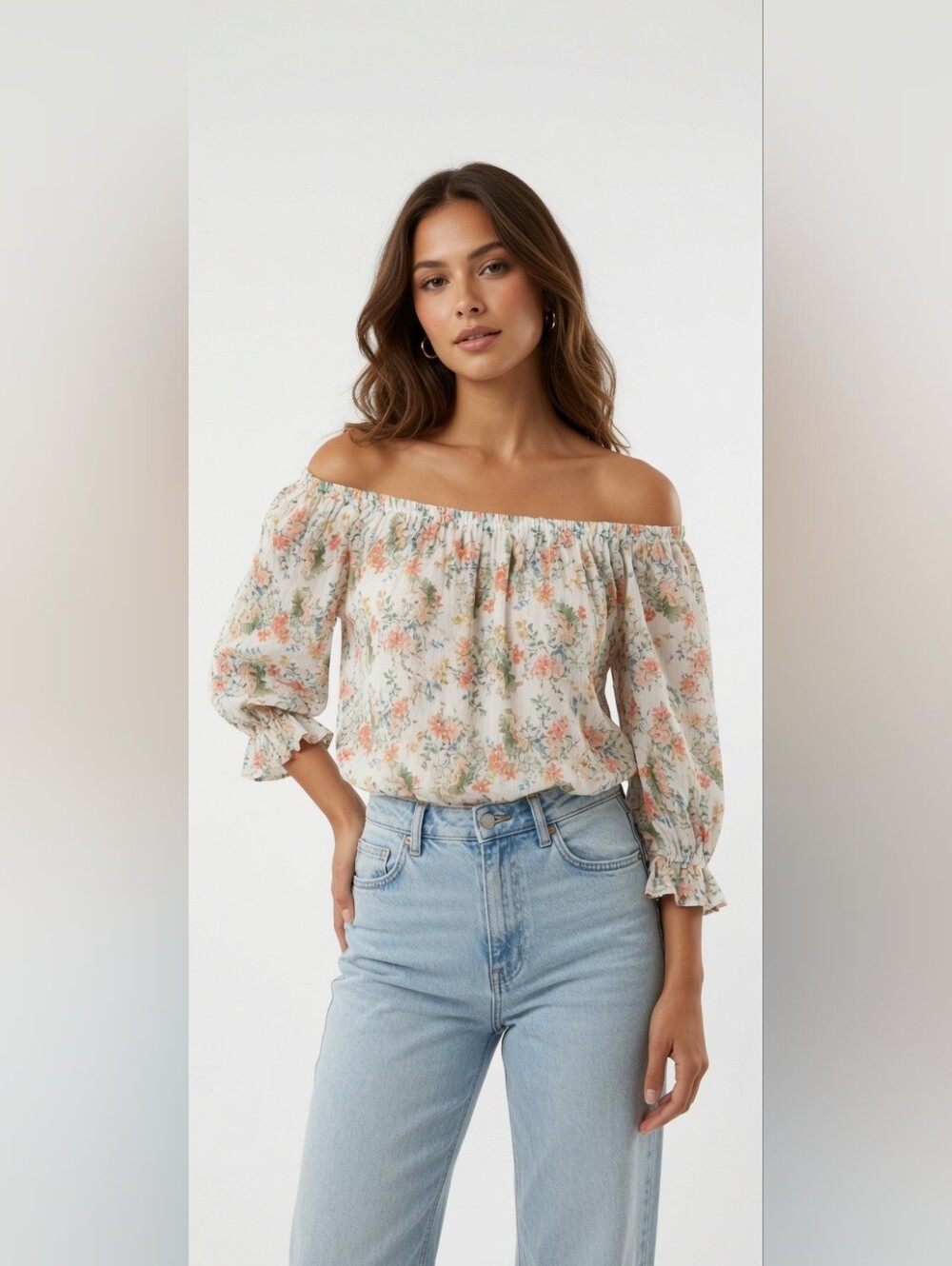 Rachel Ashwell Off Shoulder Floral Blouse Small Metallic Details Peasant Cottage